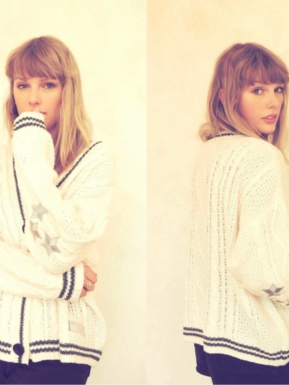 Taylor Swift Folklore Ivory Star-Accent Knit Cardigan Sweater